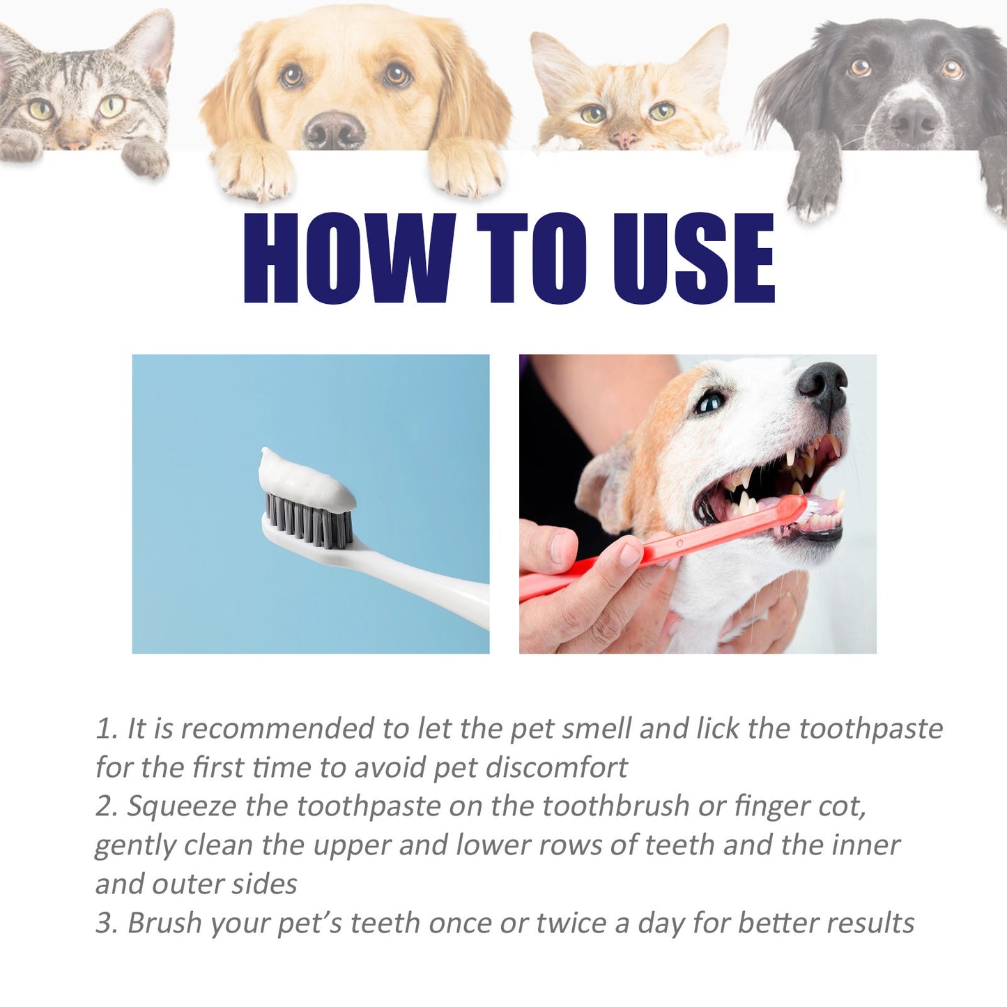 Oral cleaning cream for cats and dogs, removes odors and stains