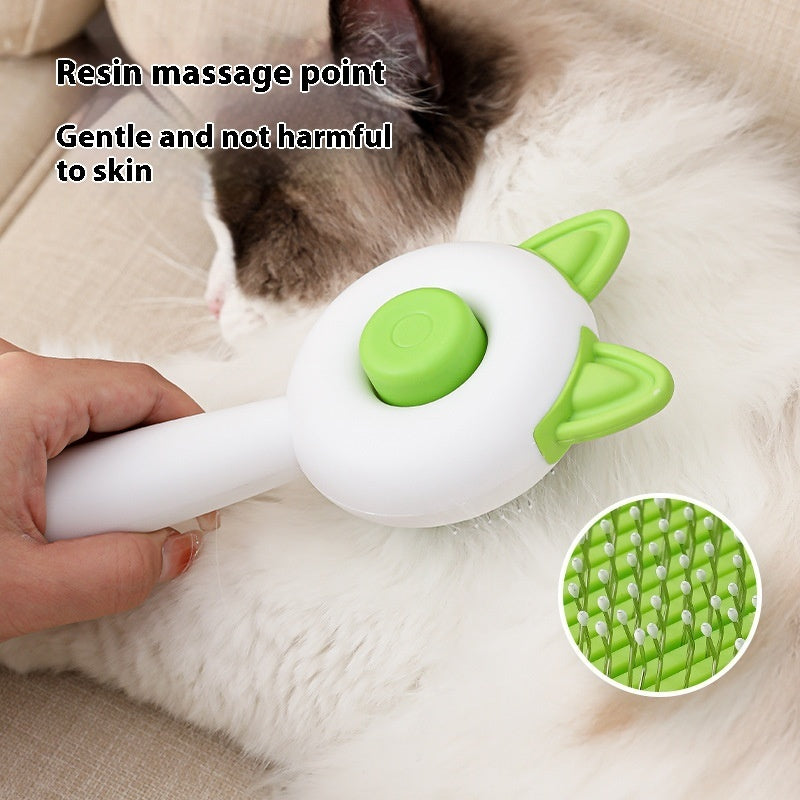 "Hair removal brush with button"